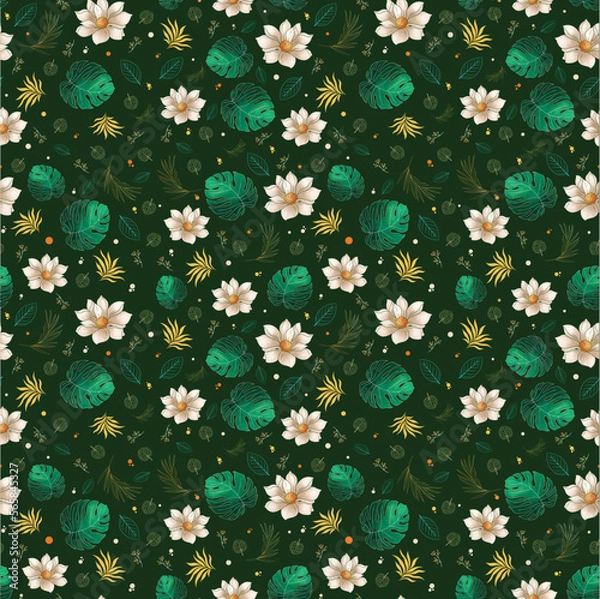 Obraz Seamless green leaves pattern