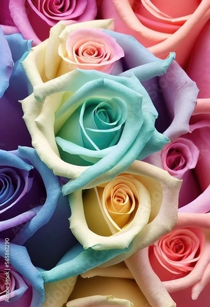 Fototapeta Belles roses, fleurs avec beaucoup de couleurs, idéales comme fond d'écran, carte postale de la Saint-Valentin.