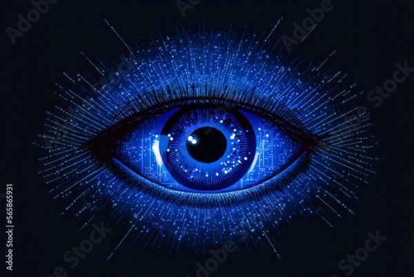 Obraz Digital eye data network and cyber security technology concept on dark blue background.