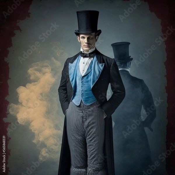 Obraz Mysterious Victorian man in top hat and suit. Made with Generative AI
