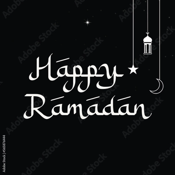 Fototapeta Ramadan English greeting Text Typography in Vector.
The Theme, Greeting Card, 
Template, Generous Ramadan, 
Happy Ramadan, Ramadan Mubarak, Gradient Color, Star, Half Moon.
