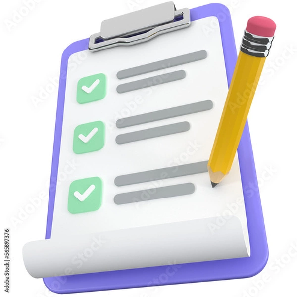 Fototapeta Clipboard icon with 3d pencil, for UI, poster, banner, social media post. 3D rendering