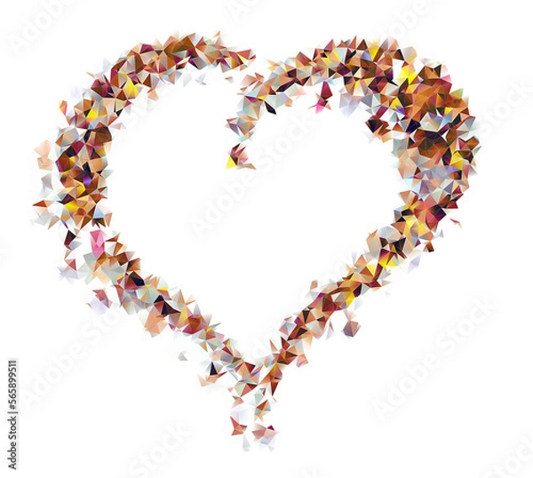 Fototapeta Triangular multicolored icon of heart, love. Isolated on white background