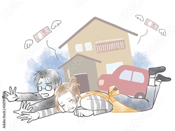 Obraz 住宅ローンや自動車ローンに押しつぶされる夫婦