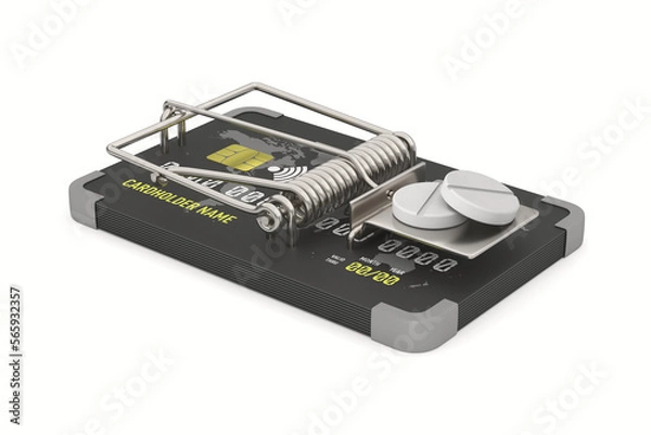 Fototapeta mousetrap and tablets on white background. Isolated 3D illustration