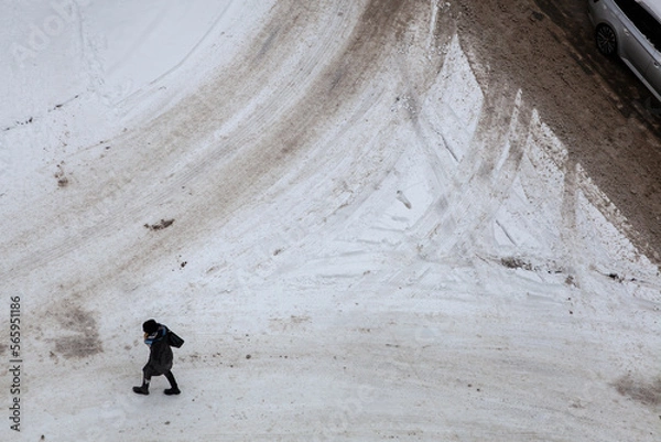 Fototapeta Snow and mud on the road
