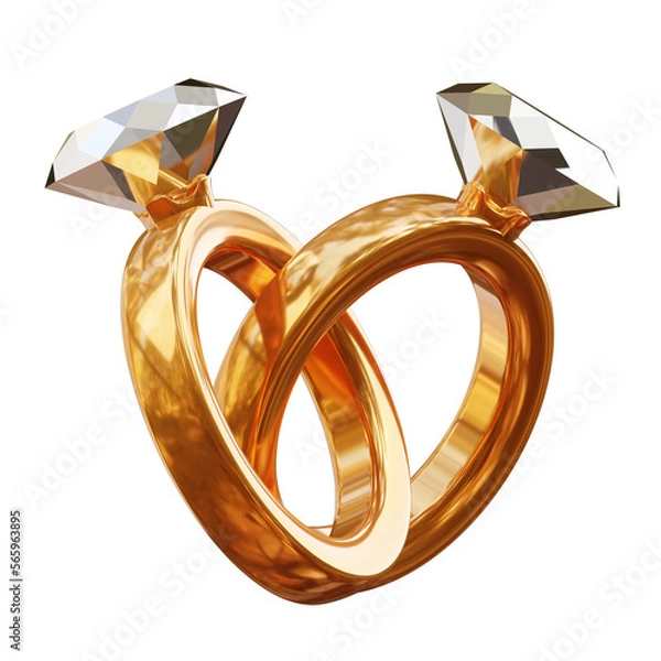 Obraz 3D engagement rings, valentine's day, 3D rendering illustration