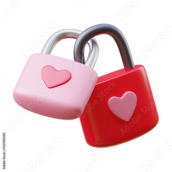 Obraz 3D key lock, valentine's day, 3D rendering illustration