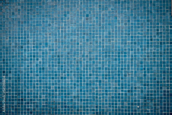 Fototapeta Blue mosaic tile texture, aged wall