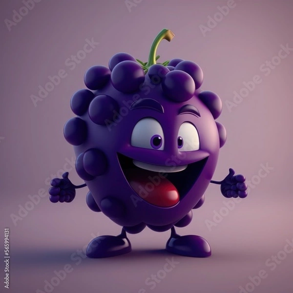 Obraz Cartoon character smiling grape, generative ai