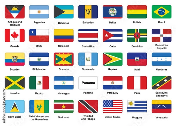 Obraz set of American countries flag icons with rounded corners