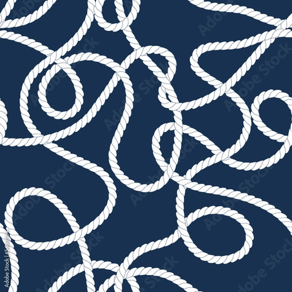 Obraz Navy and white tangled marine ropes seamless pattern, vector