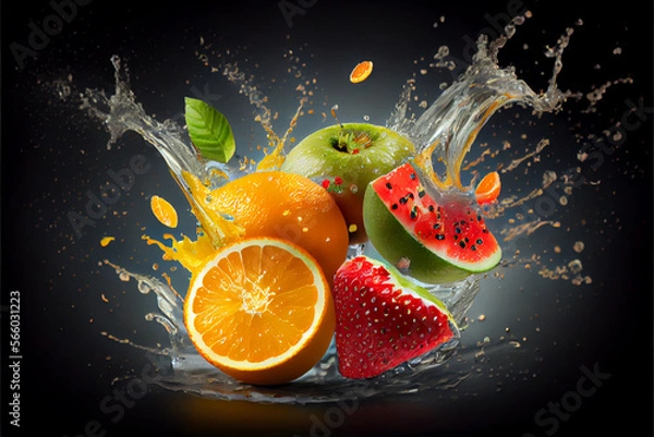 Obraz Splash of fresh Mixed fruit realistic set