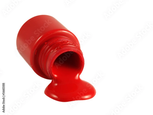 Obraz Bright red poster paint spilling onto white background