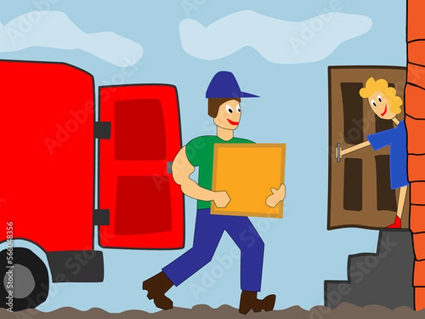 Fototapeta The image is a symbol of cargo transportation, delivery of goods and the work of movers