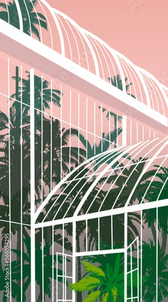 Obraz Vector image, greenhouse with tropical plants