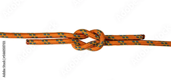Fototapeta square knot  orange rope, example of knot used outdoors to tie two ropes,  png transparent background