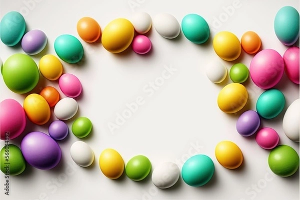Fototapeta White background with easter eggs and space for writing. Generative AI