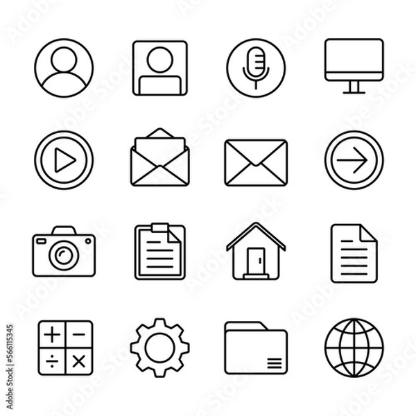 Obraz Essential UI UX outlined icon set. Suitable for design element of web, smartphone, and UI UX icon collection.