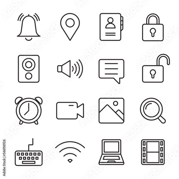 Fototapeta UI UX outlined icon set. Computer and smartphone user interface icon element.