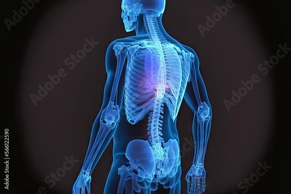 Fototapeta People Walking Seen with X- Ray, and identifying their bones, nerves, and pain points, as part of scientific research of mobile x-ray glasses, generative ai