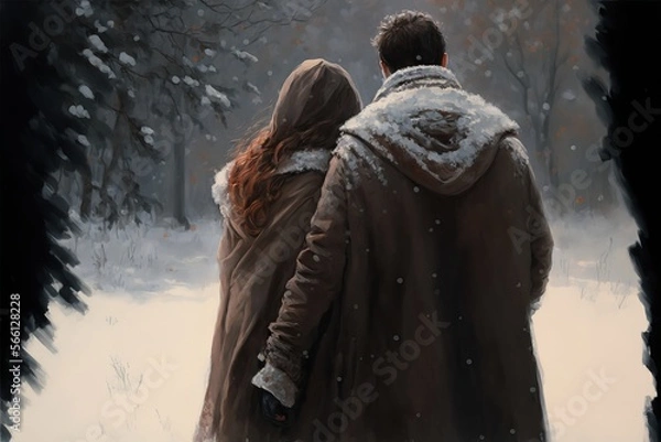 Fototapeta Snowy Forest Back View