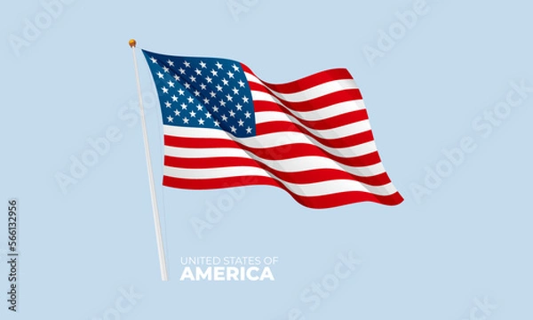 Obraz United States of America flag waving at the flagpole. Vector 3D