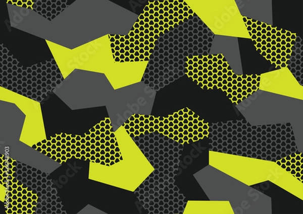 Fototapeta Geometric camouflage texture seamless pattern. Abstract modern military sport ornament for fabric and fashion textile print. Vector background.