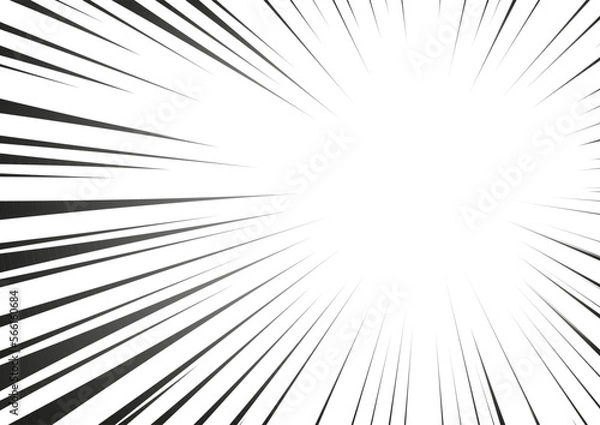 Fototapeta Manga radial speed lines for comic effect. Motion and force action focus flash strip lines for anime comic book. Vector background illustration of black ray manga speed frame or splash and explosion.
