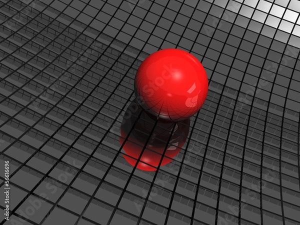 Fototapeta 3d background with red ball and black mirrors