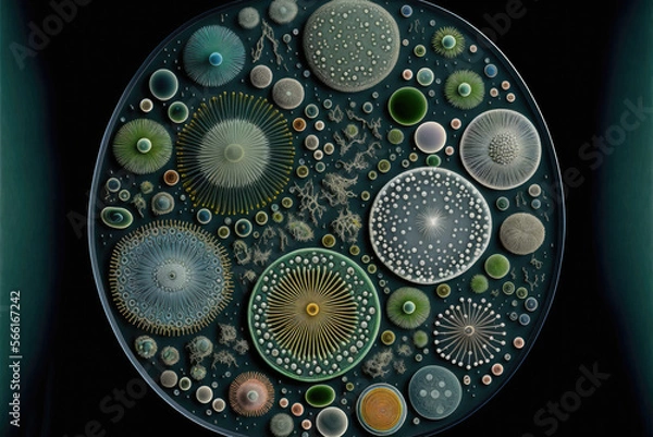 Fototapeta Hundreds of abstract diatoms collage generative ai 