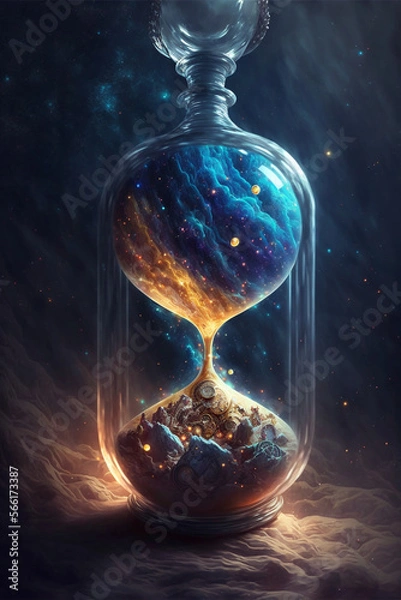 Fototapeta A 3D Sand Clock In The Wide Blue Sky, generative ai