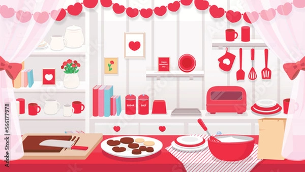 Obraz バレンタイン風キッチンの背景素材
