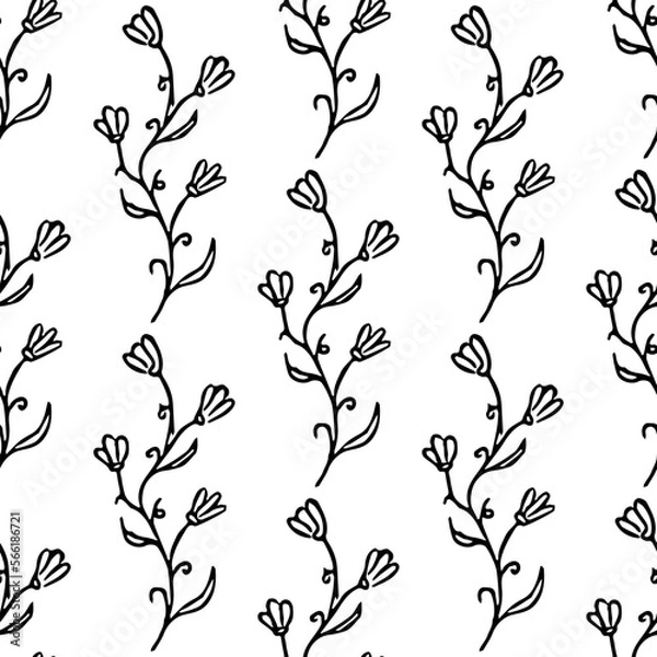 Fototapeta Seamless floral pattern. Doodle background with flowers. Spring pattern