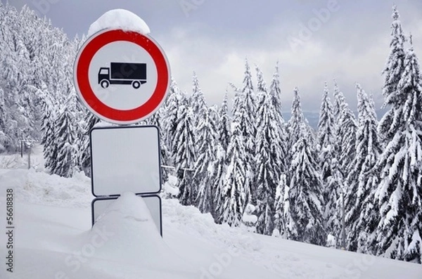 Fototapeta Stop traffic sign in the snowy forest
