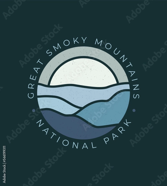 Fototapeta Vector line Art Great Smoky Mountains National Park Design Outdoor for t-shirt, apparel, logo and more
