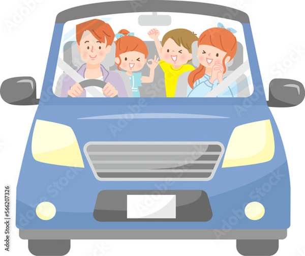 Obraz ドライブする4人家族のベクターイラスト素材