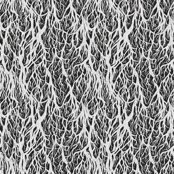 Fototapeta Seamless  pattern. Rhizomes white on a black background. Texture monochrome
