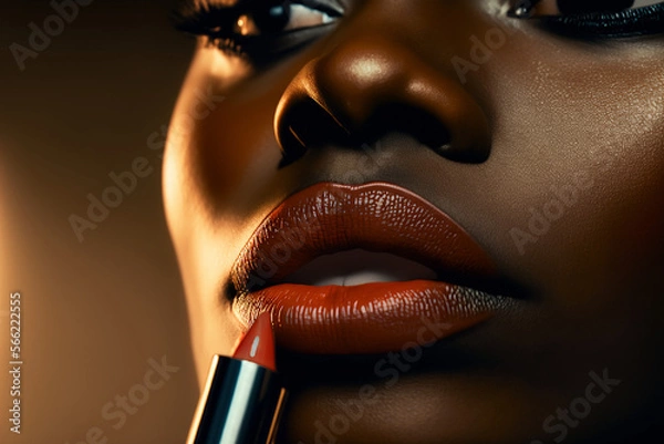 Obraz Woman applying lipstick