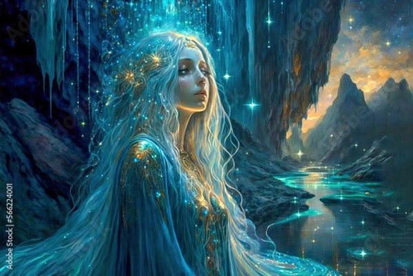 Obraz Lake nymph. Beautiful water goddess. Post-processed digital AI art