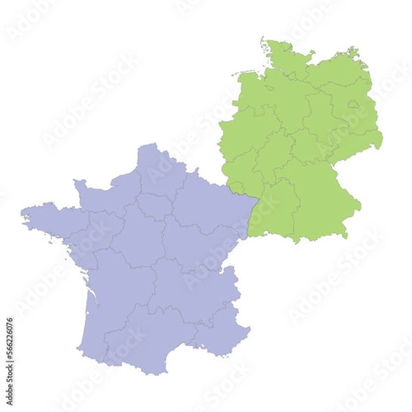 Fototapeta High quality political map of Germany and France with borders of the regions or provinces