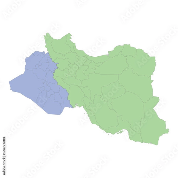 Fototapeta High quality political map of Iran and Iraq with borders of the regions or provinces