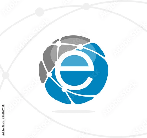Obraz E logo with a globe with a network behind it