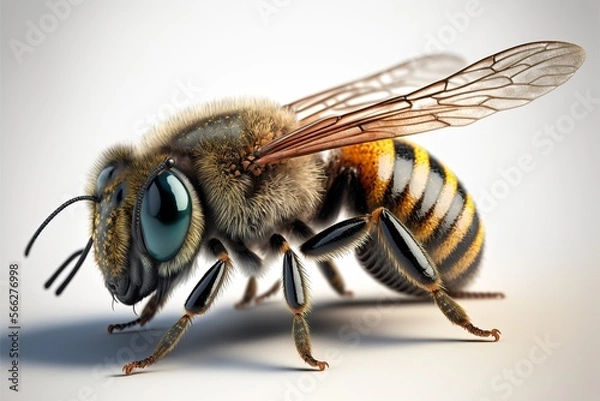 Fototapeta Beautiful Bee macro,isolated on white background, Generative AI