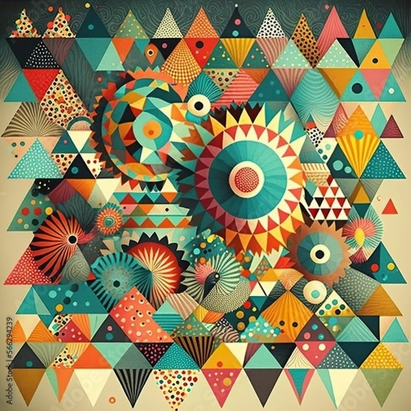 Fototapeta Nowoczesny geometryczny i kolorowy wzór. Trójkąt i okrągły. AI generatywny