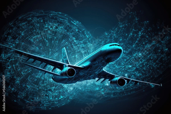 Fototapeta blue digital airplane data made by generative ai