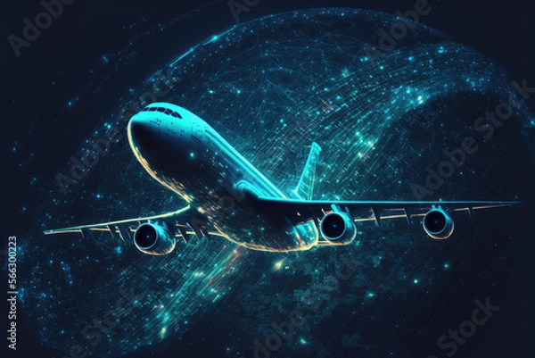 Fototapeta blue digital airplane data made by generative ai