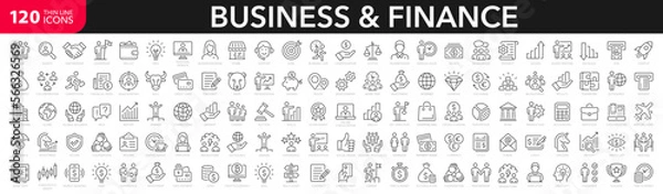 Fototapeta Business and Finance line icons set. Businessman outline icons collection. Money, investment, teamwork, meeting, partnership, meeting, work success - stock vector.