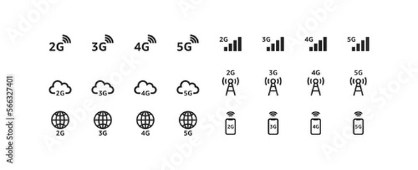 Fototapeta Phone network icon set. 2g, 3g, 4g, 5g. Vector EPS 10