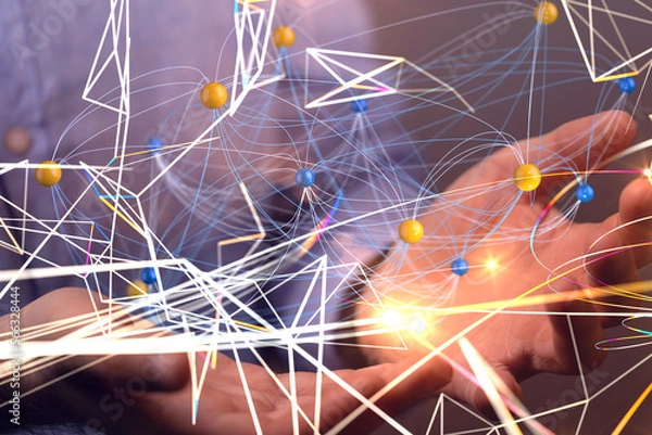 Fototapeta Global network. Blockchain. 3D illustration. Neural networks and artificial intelligence. Abstract